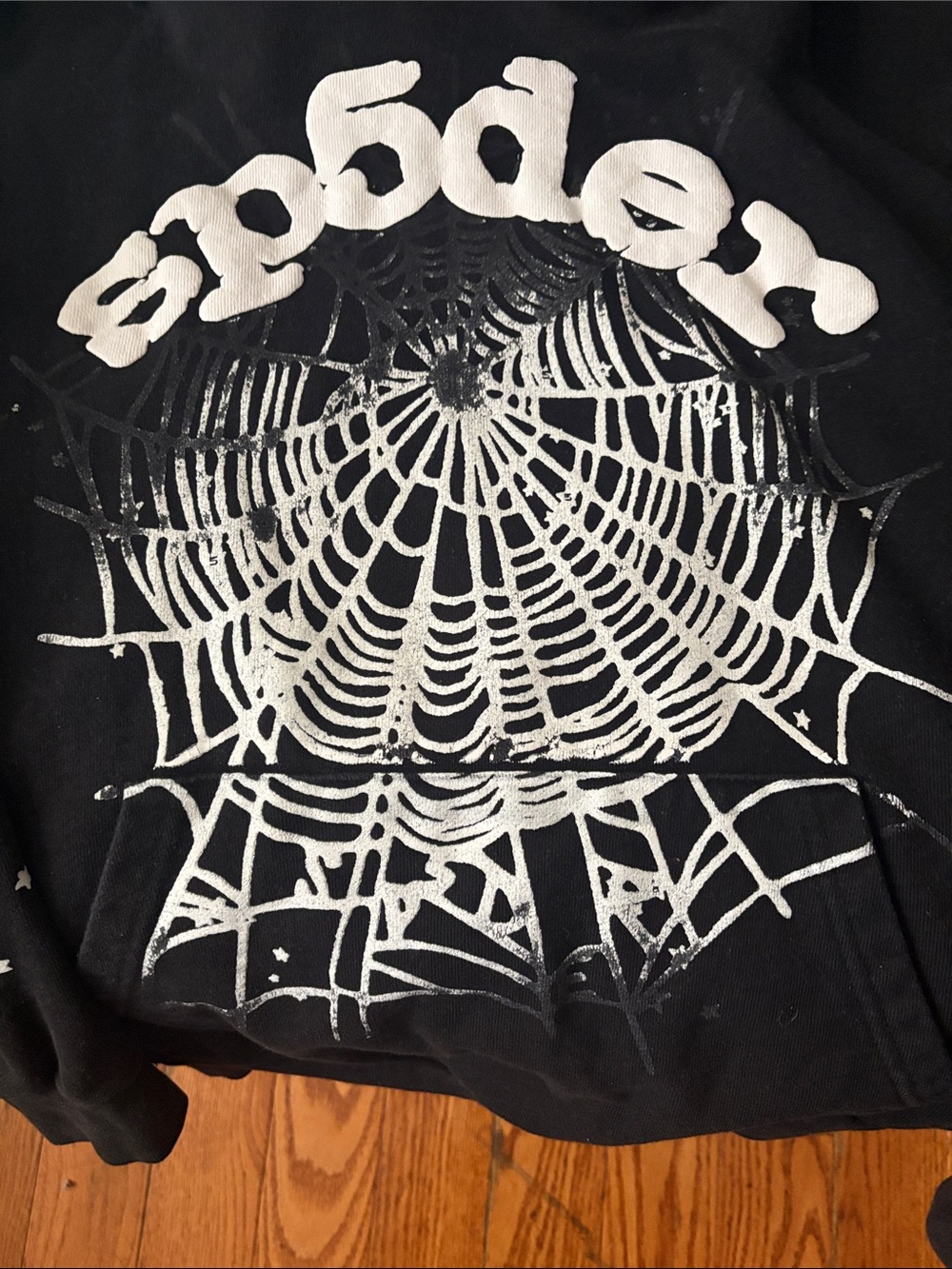 Black Spiderweb Graphic Hoodie with White Print